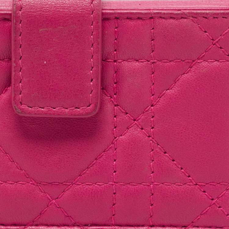 Pre Owned Dior Pink Cannage Leather 5 Gusset Card Holder
