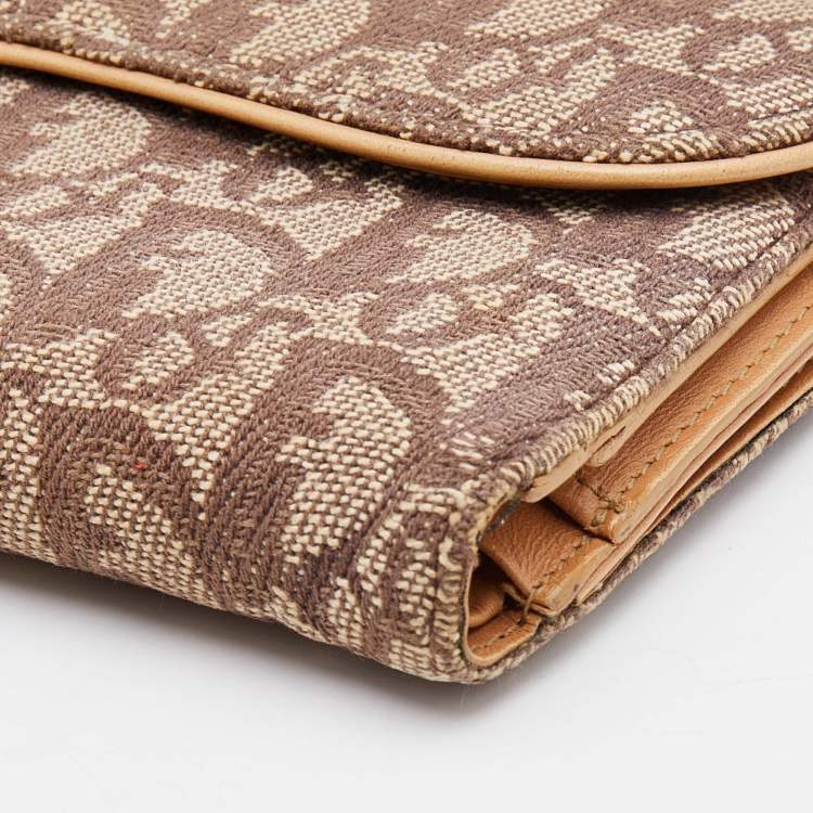 Pre Owned Dior Beige/Brown Oblique Canvas and Leather Saddle Wallet