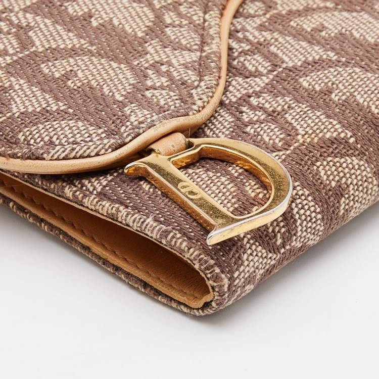 Pre Owned Dior Beige/Brown Oblique Canvas and Leather Saddle Wallet