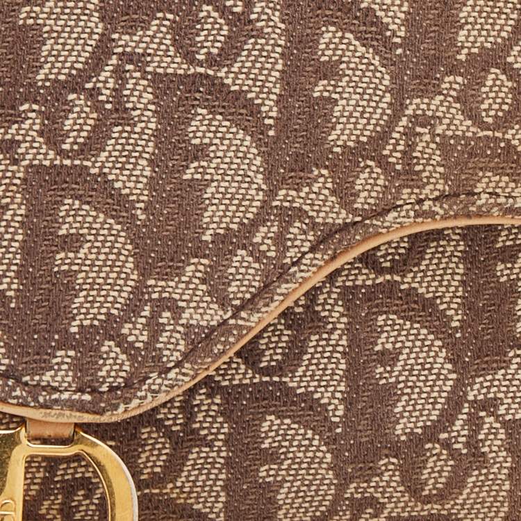 Pre Owned Dior Beige/Brown Oblique Canvas and Leather Saddle Wallet