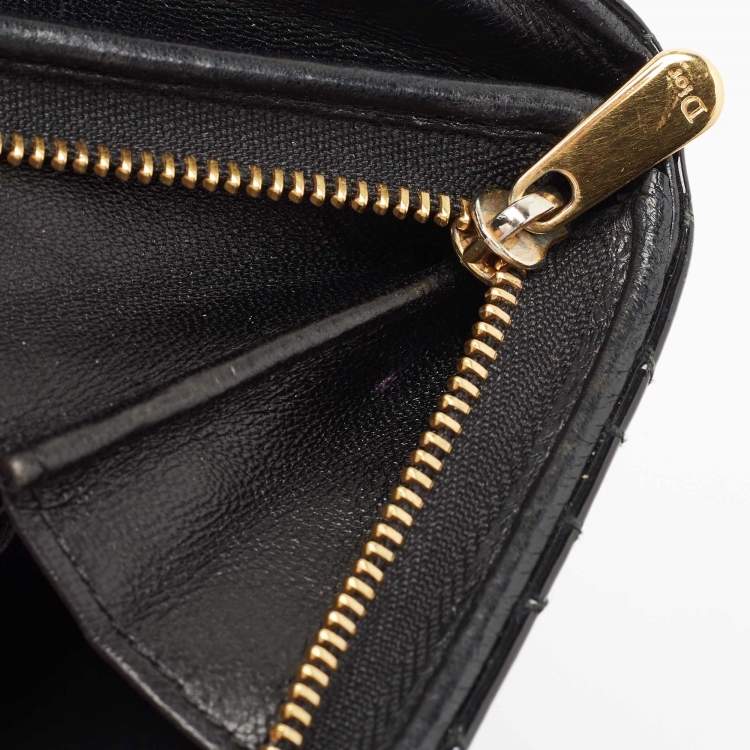 Pre Owned Dior Black Cannage Patent Leather Lady Dior Wallet On Chain