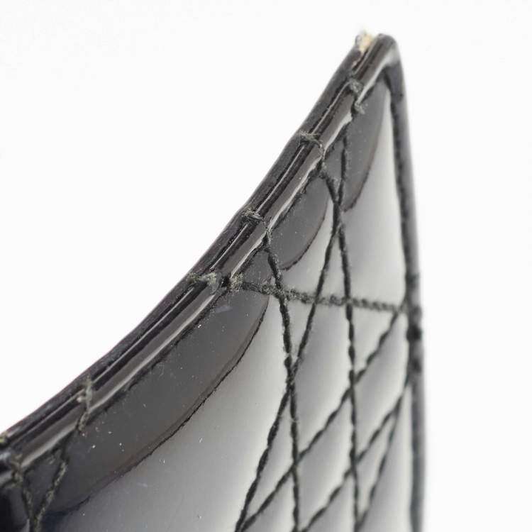 Pre Owned Dior Black Cannage Patent Leather Lady Dior Wallet On Chain