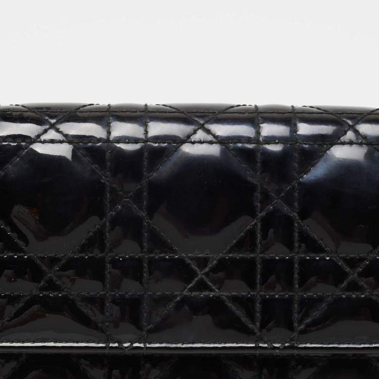 Pre Owned Dior Black Cannage Patent Leather Lady Dior Wallet On Chain