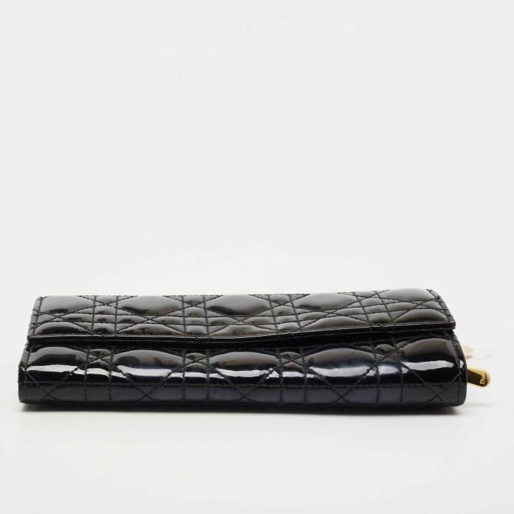 Pre Owned Dior Black Cannage Patent Leather Lady Dior Wallet On Chain