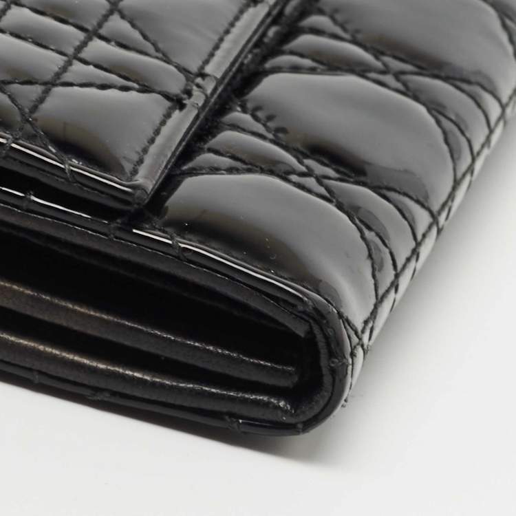 Pre Owned Dior Black Cannage Patent Leather Lady Dior Wallet On Chain