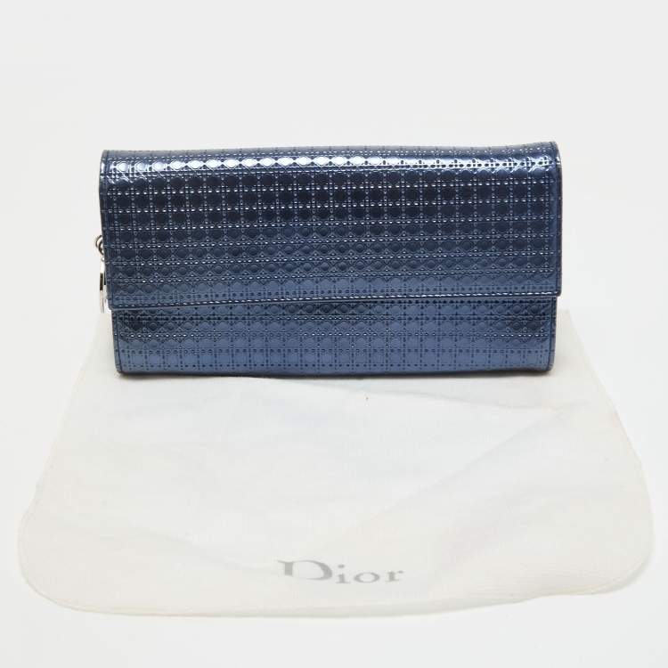 Pre Owned Dior Blue Microcannage Patent Leather Croisiere Wallet on Chain
