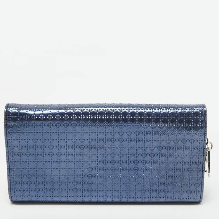 Pre Owned Dior Blue Microcannage Patent Leather Croisiere Wallet on Chain