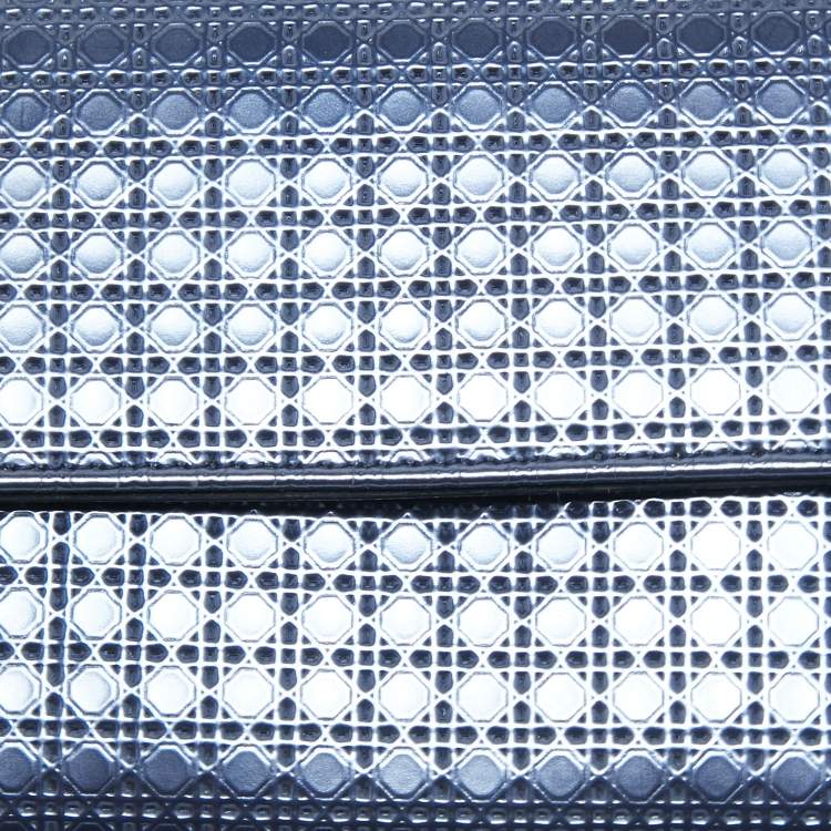 Pre Owned Dior Blue Microcannage Patent Leather Croisiere Wallet on Chain