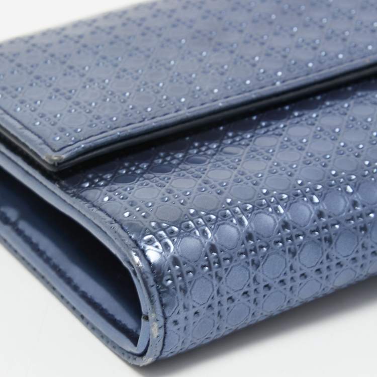 Pre Owned Dior Blue Microcannage Patent Leather Croisiere Wallet on Chain
