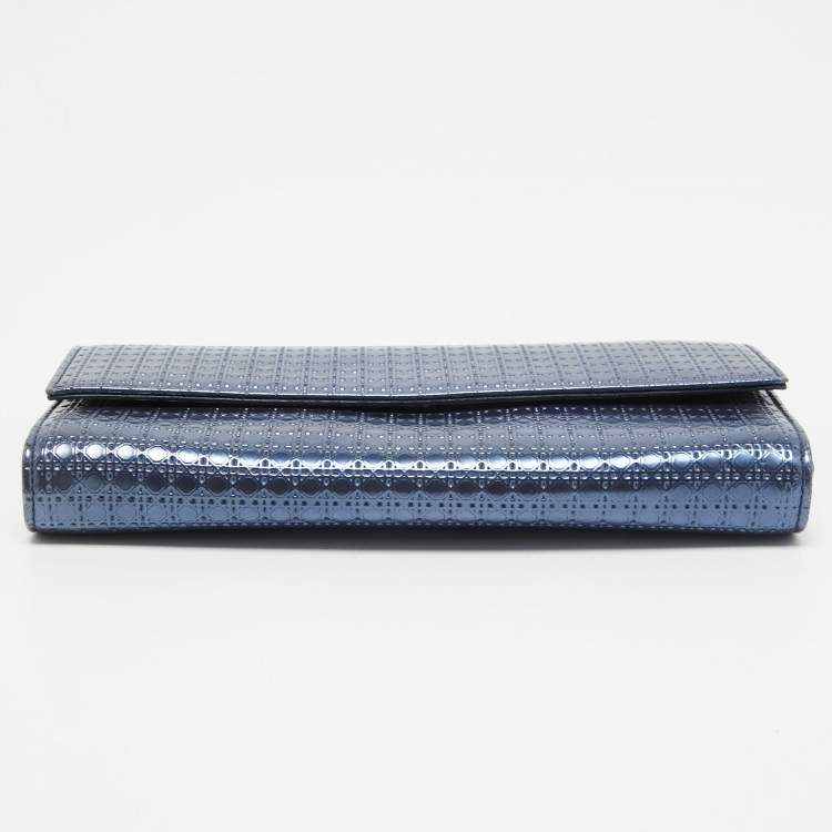 Pre Owned Dior Blue Microcannage Patent Leather Croisiere Wallet on Chain