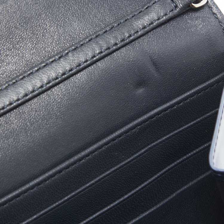 Pre Owned Dior Blue Microcannage Patent Leather Croisiere Wallet on Chain