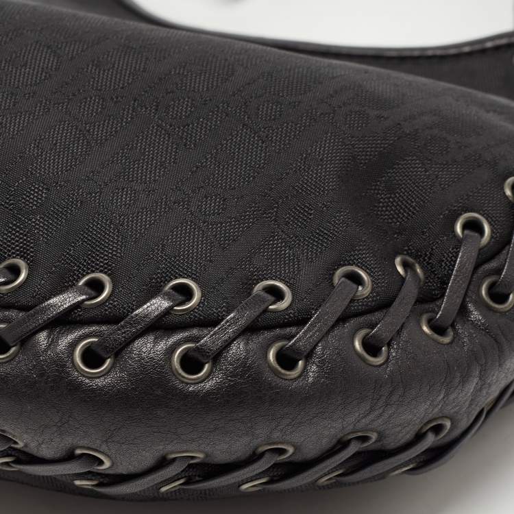 Pre Owned Dior Black Oblique Nylon and Leather Ethnic Hobo