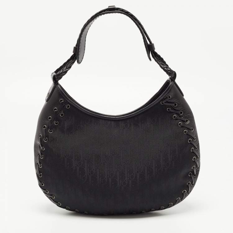 Pre Owned Dior Black Oblique Nylon and Leather Ethnic Hobo