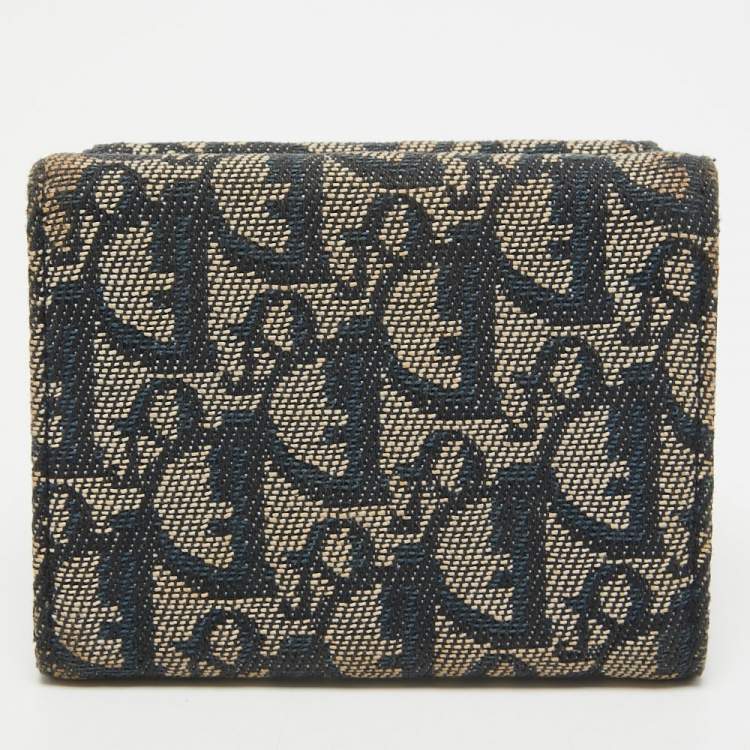 Pre Owned Dior Blue Diorissimo Canvas and Leather Saddle Compact Wallet