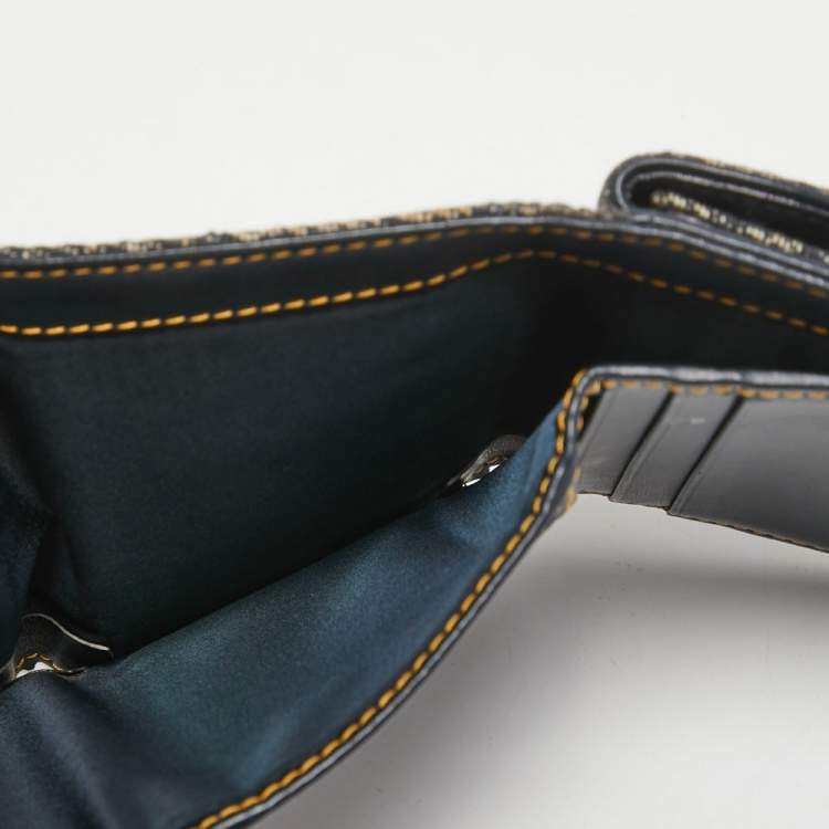 Pre Owned Dior Blue Diorissimo Canvas and Leather Saddle Compact Wallet