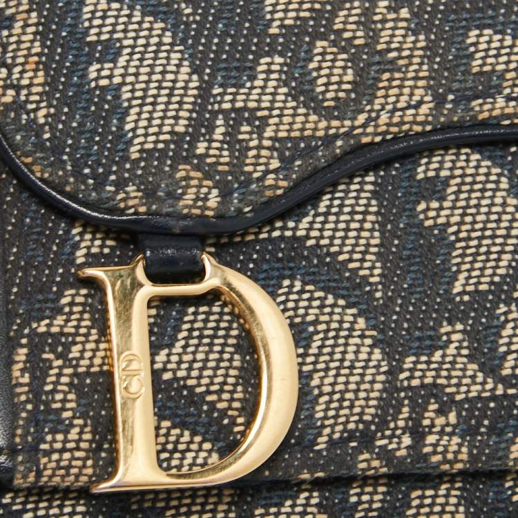 Pre Owned Dior Blue Diorissimo Canvas and Leather Saddle Compact Wallet