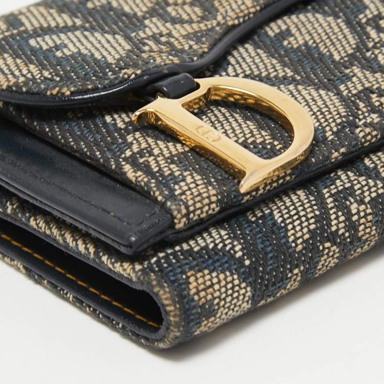 Pre Owned Dior Blue Diorissimo Canvas and Leather Saddle Compact Wallet
