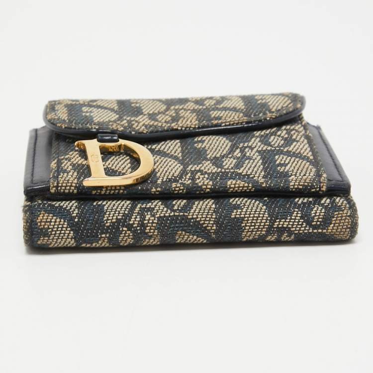Pre Owned Dior Blue Diorissimo Canvas and Leather Saddle Compact Wallet