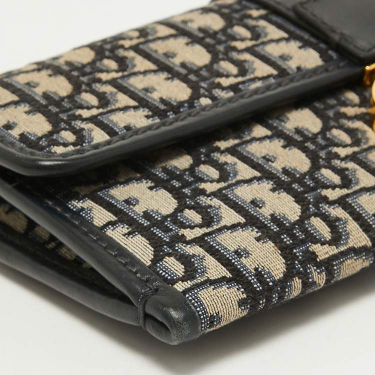 Pre Owned Dior Navy Blue Oblique Canvas and Leather 30 Montaigne Chain Clutch