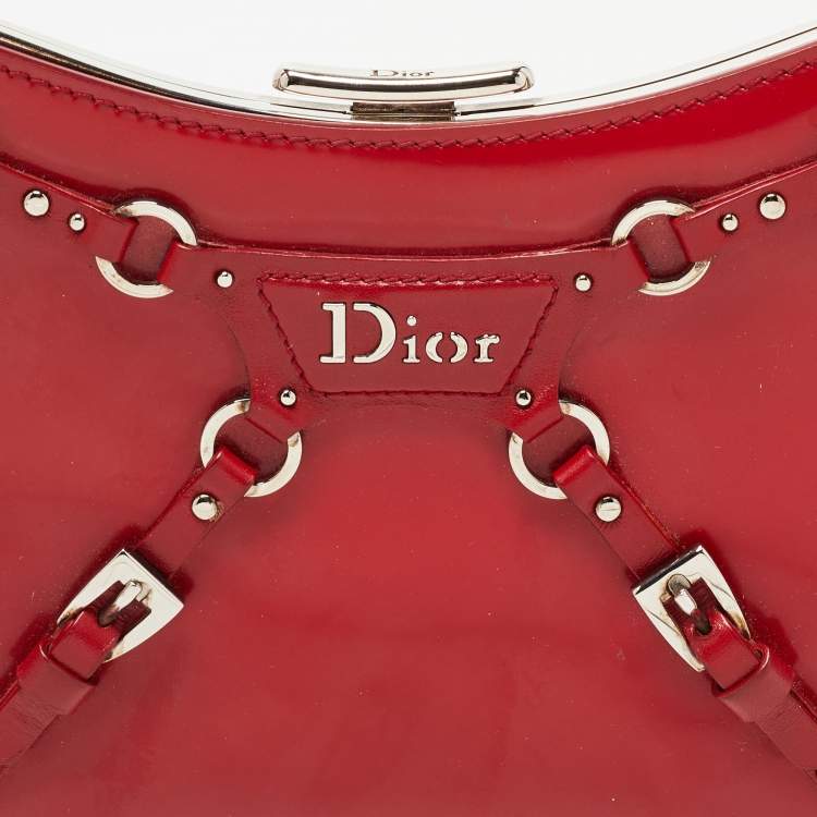 Pre Owned Dior Red Patent Leather Bondage Frame Hobo