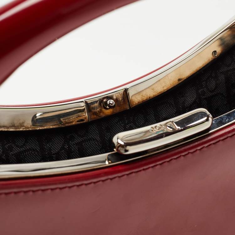 Pre Owned Dior Red Patent Leather Bondage Frame Hobo