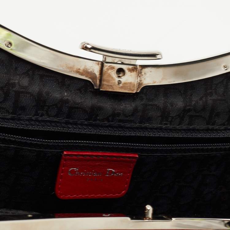 Pre Owned Dior Red Patent Leather Bondage Frame Hobo