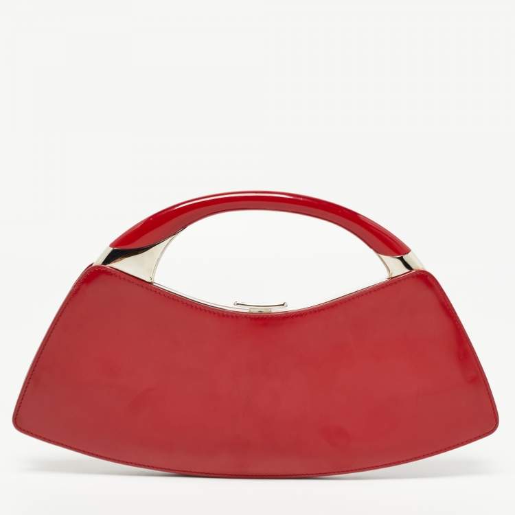 Pre Owned Dior Red Patent Leather Bondage Frame Hobo