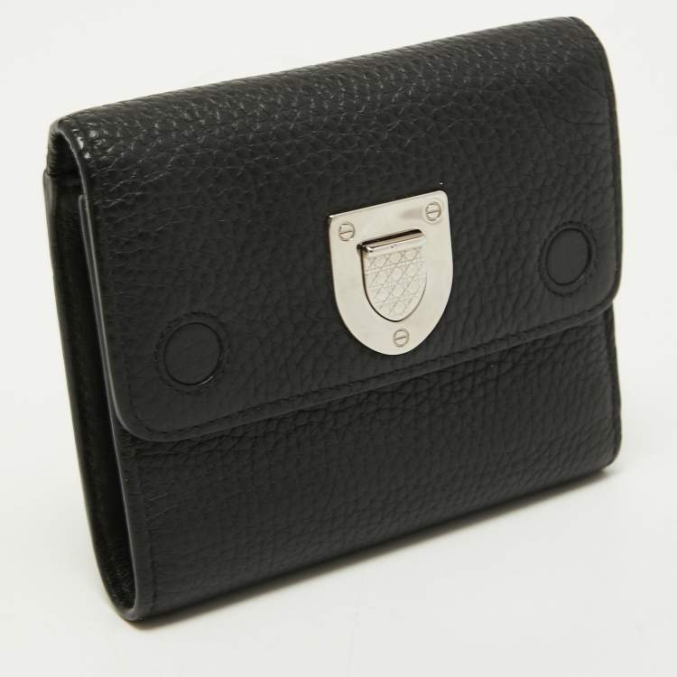 Pre Owned Dior Black Leather Diorama Trifold Wallet