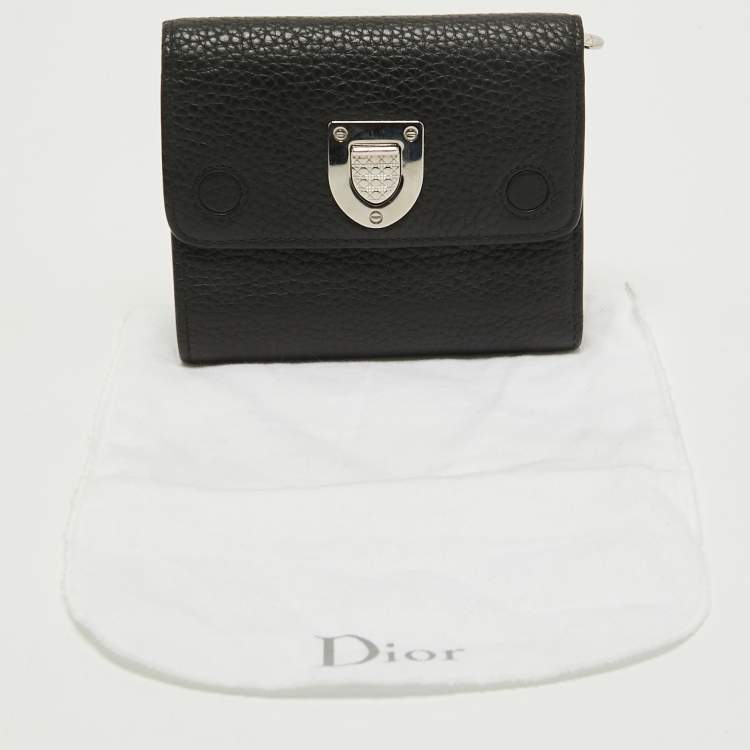 Pre Owned Dior Black Leather Diorama Trifold Wallet