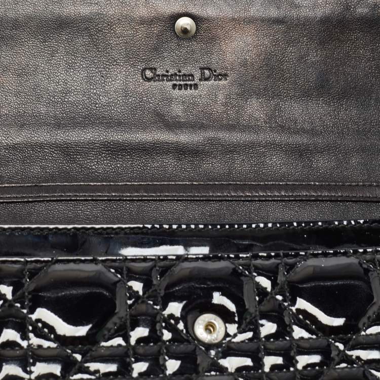 Pre Owned Dior Black Cannage Patent Leather Lady Dior Wallet On Chain