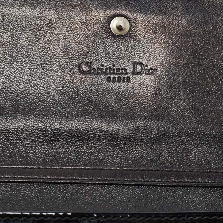Pre Owned Dior Black Cannage Patent Leather Lady Dior Wallet On Chain