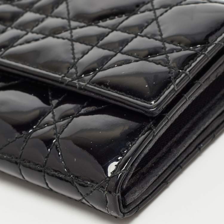 Pre Owned Dior Black Cannage Patent Leather Lady Dior Wallet On Chain