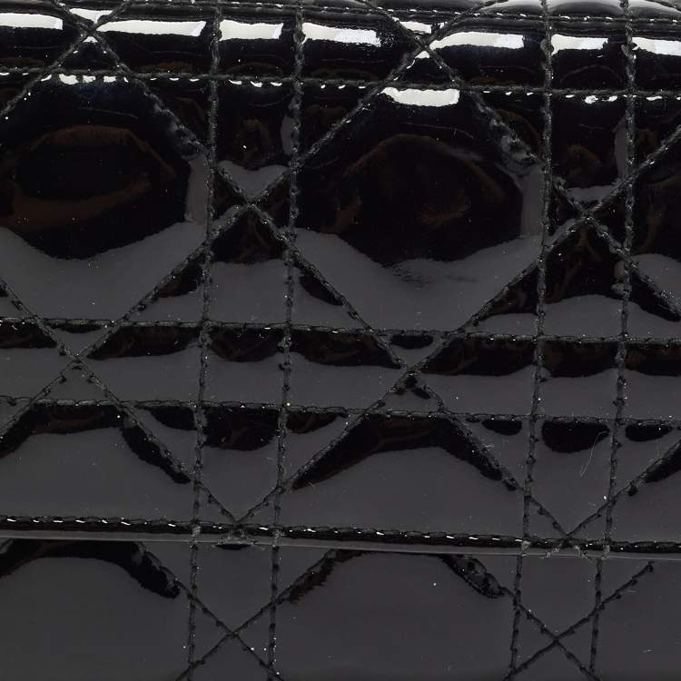 Pre Owned Dior Black Cannage Patent Leather Lady Dior Wallet On Chain