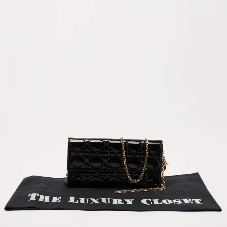 Pre Owned Dior Black Cannage Patent Leather Lady Dior Chain Clutch