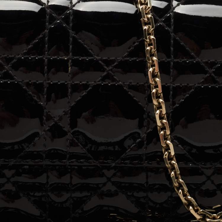 Pre Owned Dior Black Cannage Patent Leather Lady Dior Chain Clutch