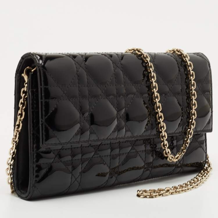 Pre Owned Dior Black Cannage Patent Leather Lady Dior Chain Clutch