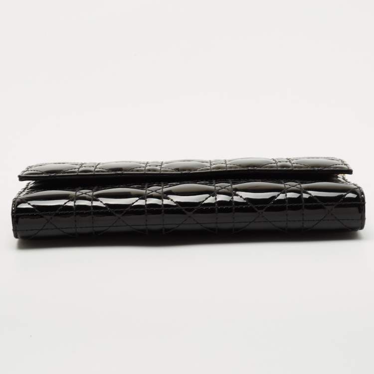 Pre Owned Dior Black Cannage Patent Leather Lady Dior Chain Clutch