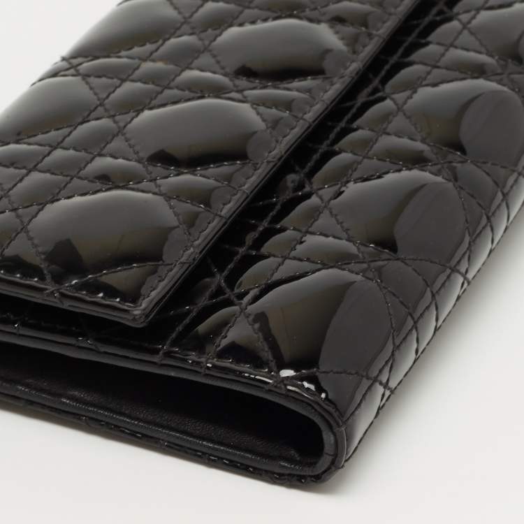 Pre Owned Dior Black Cannage Patent Leather Lady Dior Chain Clutch