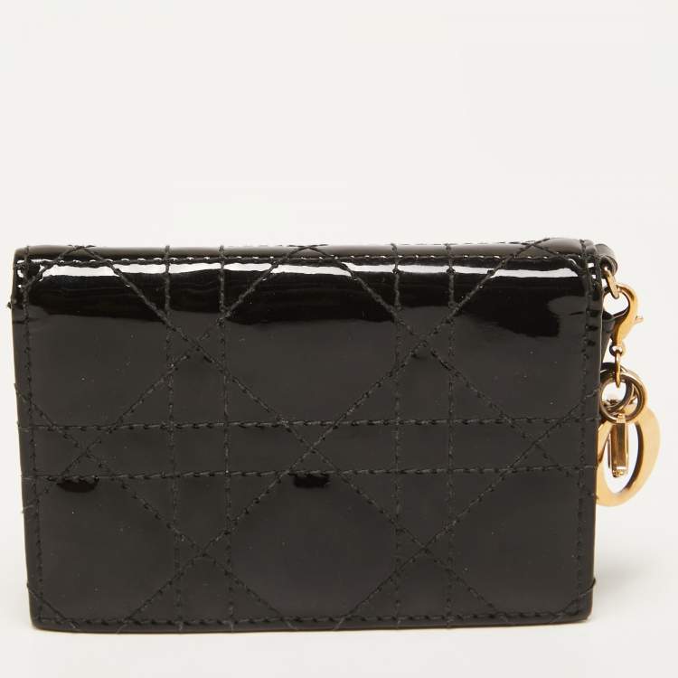 Pre Owned Dior Black Cannage Patent Leather Mini Lady Dior Wallet