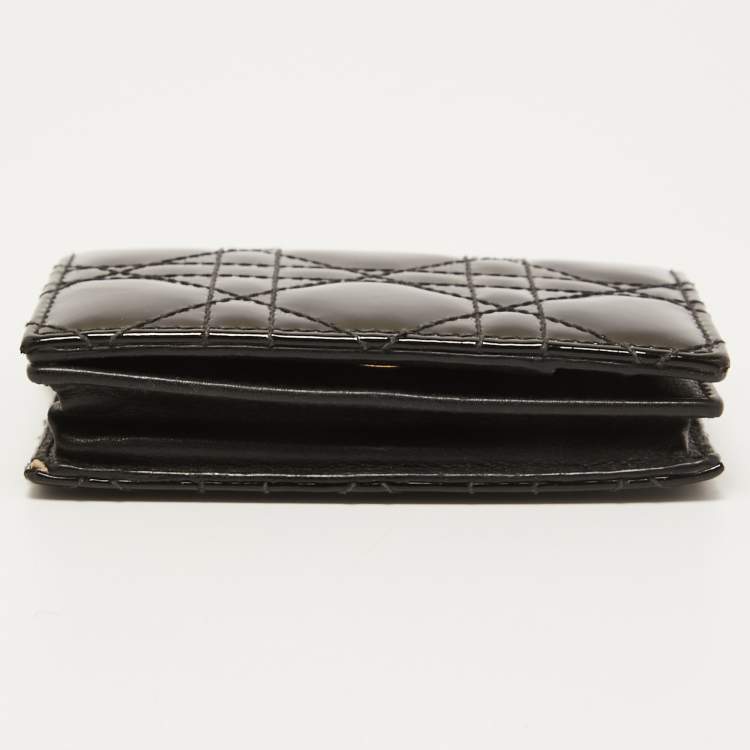 Pre Owned Dior Black Cannage Patent Leather Mini Lady Dior Wallet