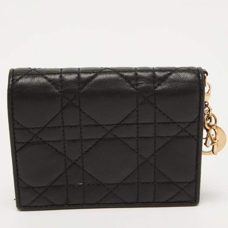 Pre Owned Dior Black Cannage Leather Lady Dior Card Case