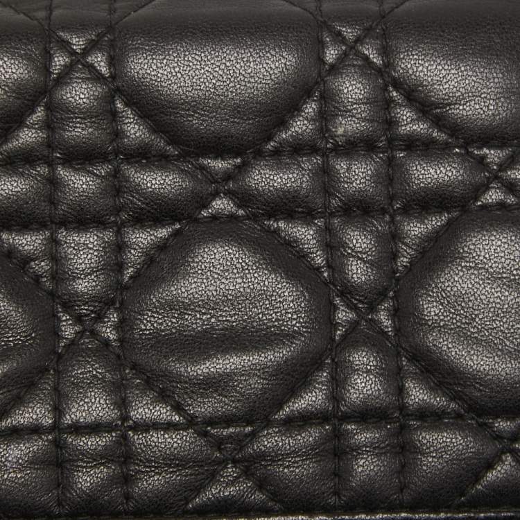 Pre Owned Dior Black Cannage Leather Lady Dior Card Case