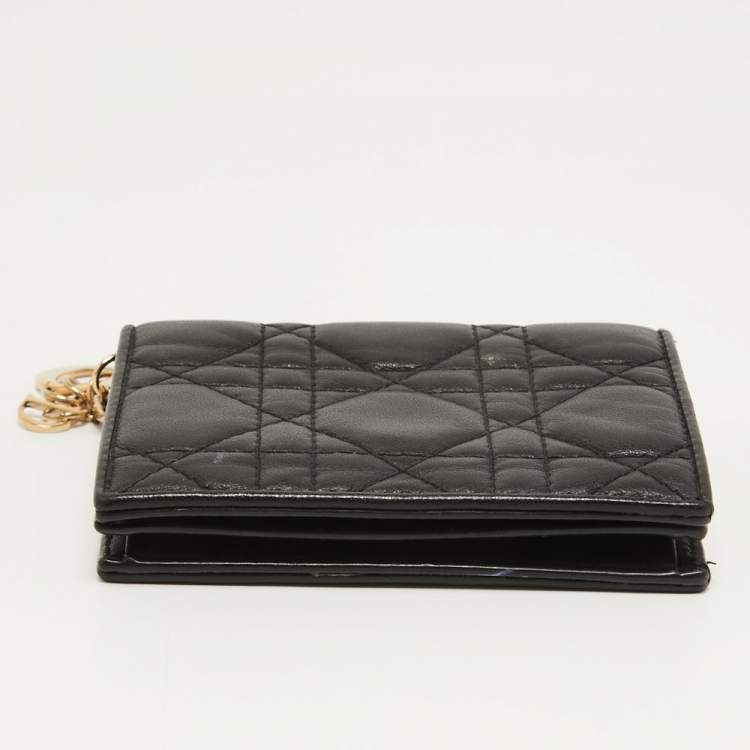 Pre Owned Dior Black Cannage Leather Lady Dior Card Case
