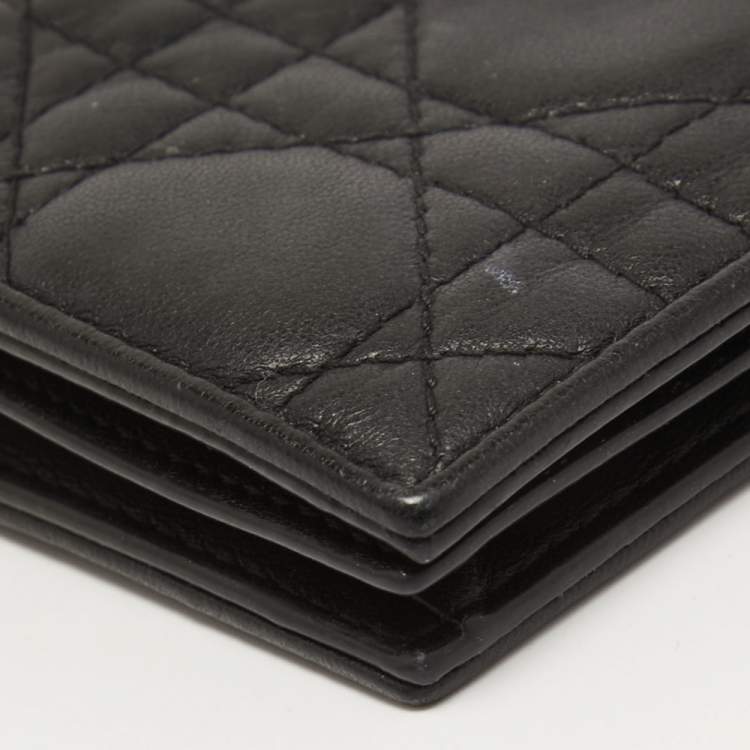 Pre Owned Dior Black Cannage Leather Lady Dior Card Case