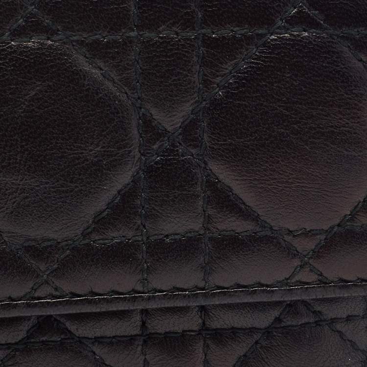 Pre Owned Dior Black Cannage Leather Lady Dior Compact Wallet
