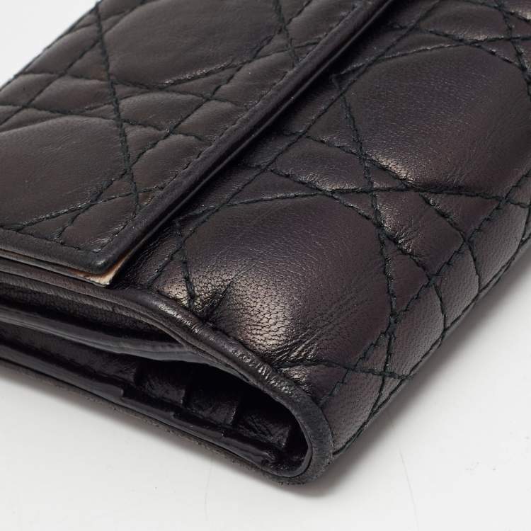 Pre Owned Dior Black Cannage Leather Lady Dior Compact Wallet