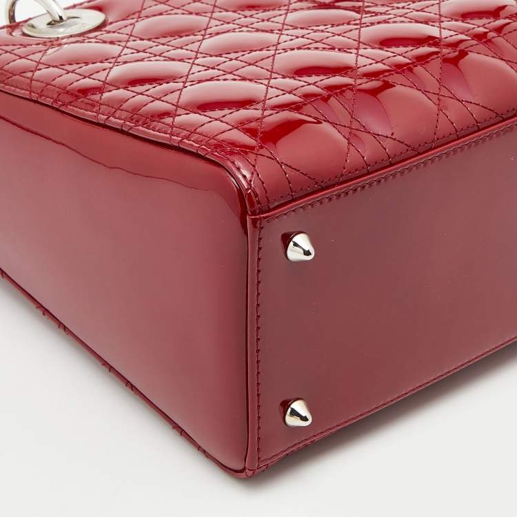 Pre Owned Dior Red Cannage Patent Leather Medium Lady Dior Tote