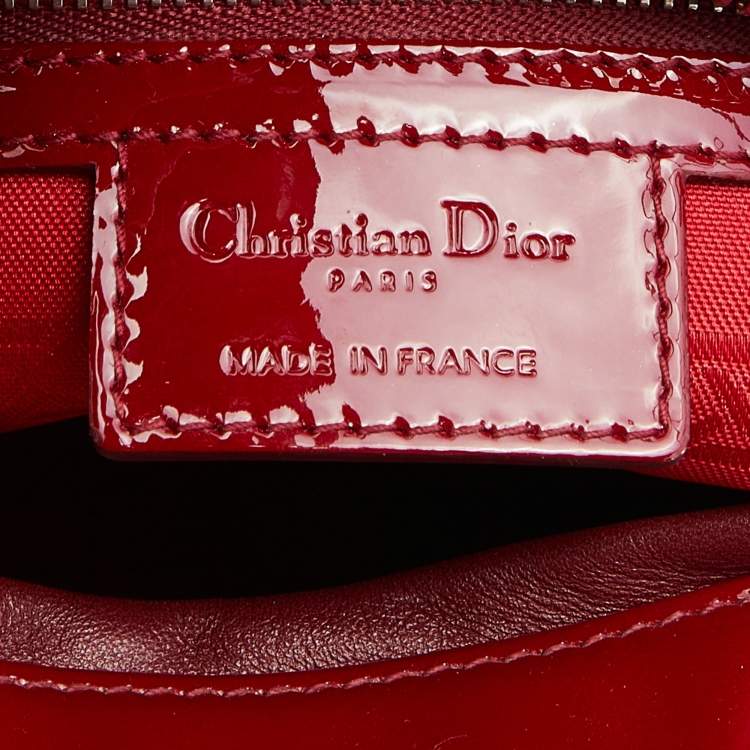 Pre Owned Dior Red Cannage Patent Leather Medium Lady Dior Tote