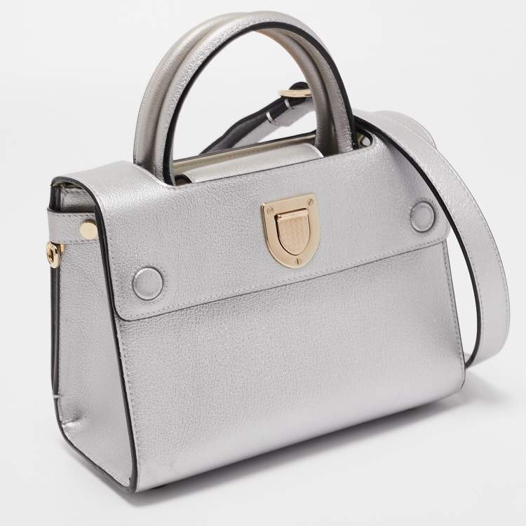 Pre Owned Dior Matte Silver Leather Mini Diorever Top Handle Bag