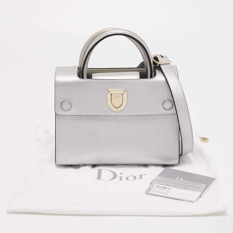 Pre Owned Dior Matte Silver Leather Mini Diorever Top Handle Bag